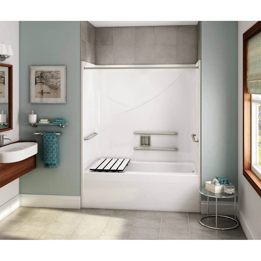 Aker OPTS-6032 AcrylX Alcove Left-Hand Drain One-Piece Tub Shower in Thunder Grey - ADA Grab Bars and Seat