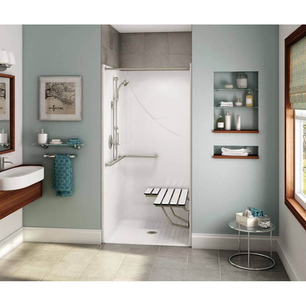Aker OPS-3636 AcrylX Alcove Center Drain One-Piece Shower in Sterling Silver - Complete Accessibility Package