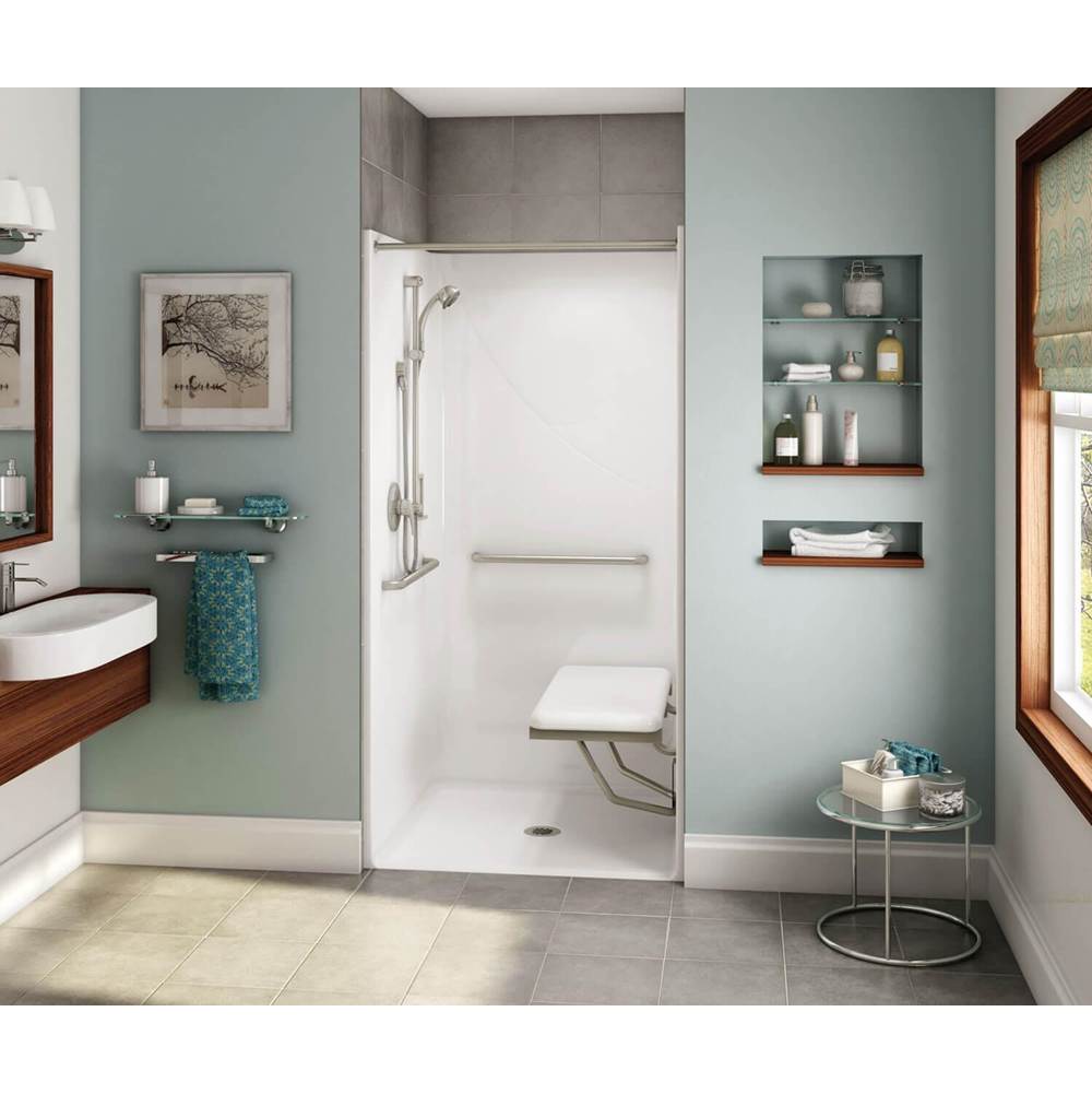 Aker OPS-3636 AcrylX Alcove Center Drain One-Piece Shower in Sterling Silver - Massachusetts Compliant Model