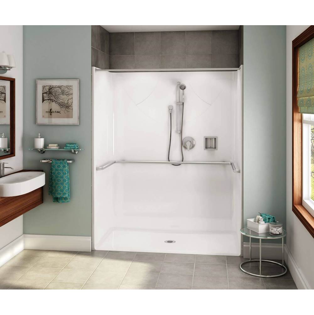 Aker OPS-6030 AcrylX Alcove Center Drain One-Piece Shower in Sterling Silver - ADA Compliant (without Seat)