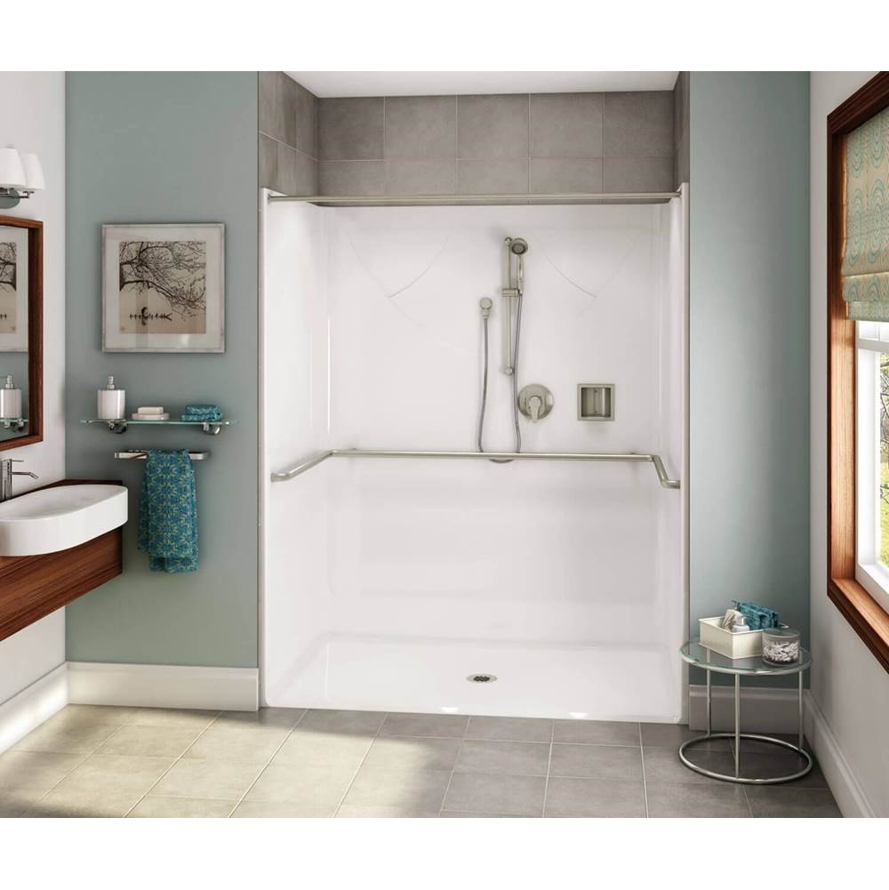 Aker OPS-6036-RS AcrylX Alcove Center Drain One-Piece Shower in Sterling Silver - ADA Compliant (without Seat)