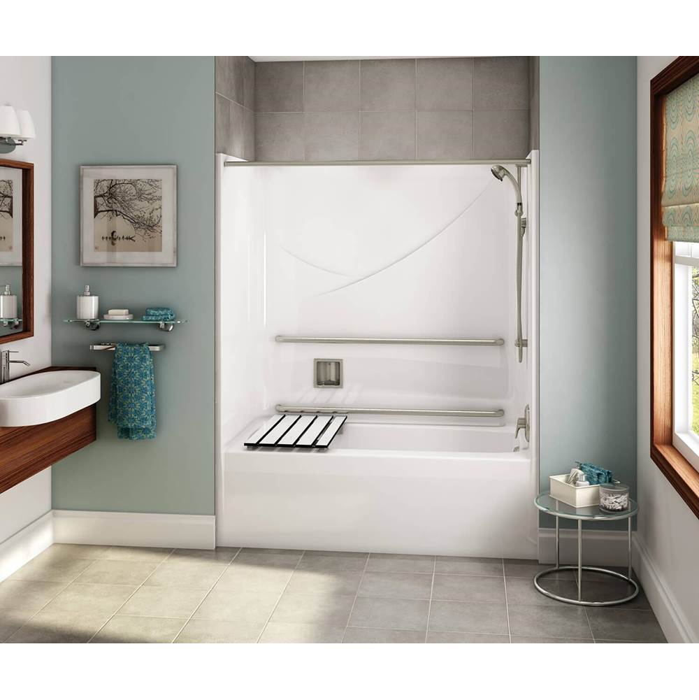 Aker OPTS-6032 AcrylX Alcove Right-Hand Drain One-Piece Tub Shower in Black - MASS Grab Bars and Seat