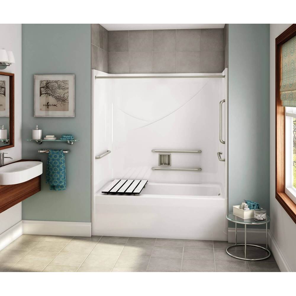Aker OPTS-6032 AcrylX Alcove Left-Hand Drain One-Piece Tub Shower in Sterling Silver - ANSI Grab Bars and Seat