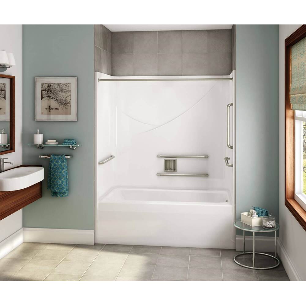 Aker OPTS-6032 AcrylX Alcove Left-Hand Drain One-Piece Tub Shower in Sterling Silver - ANSI Grab Bars