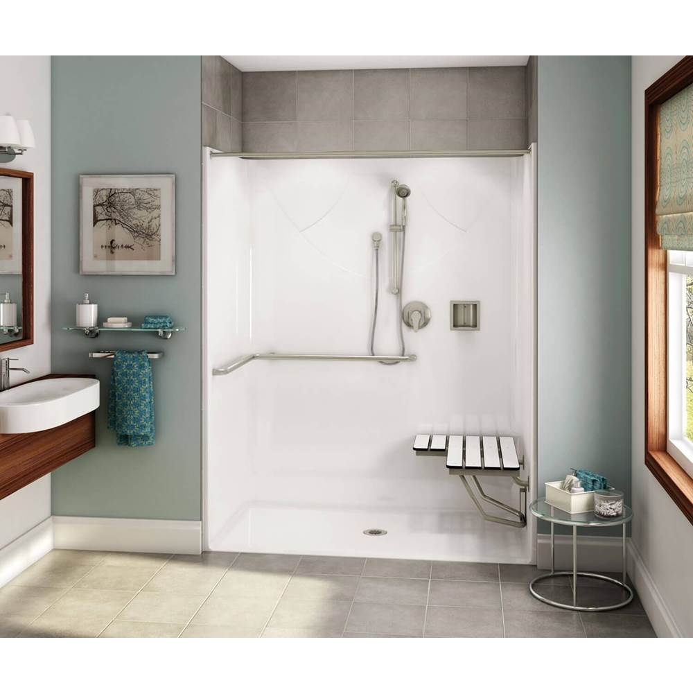 Aker OPS-6030 AcrylX Alcove Center Drain One-Piece Shower in Black - ADA Compliant (with Seat)