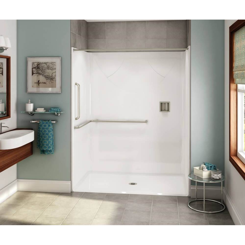 Aker OPS-6036-RS AcrylX Alcove Center Drain One-Piece Shower in Sterling Silver - ANSI Grab Bar