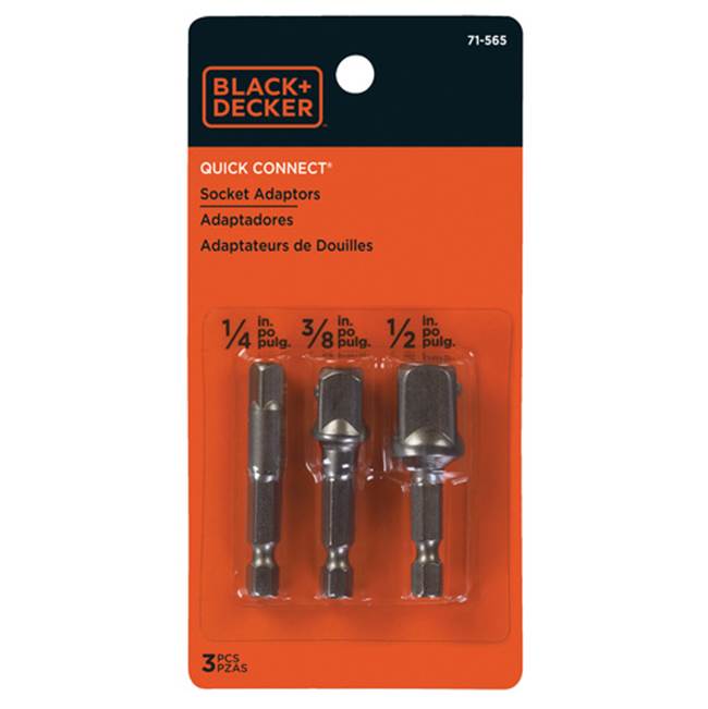 Black And Decker 3 PC Socket Adapter Set (1/4'', 3/8'' 1/2'')