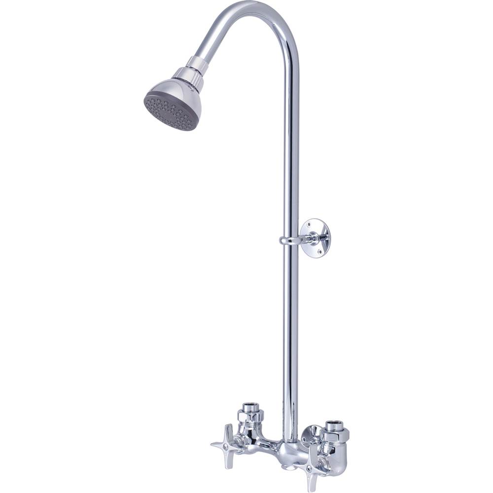 Central Brass Shower-Exposed 6'' Cntrs 4-Arm Hdl 1/2'' Combo Union 22-1/2'' Riser Shwrhead-Pc