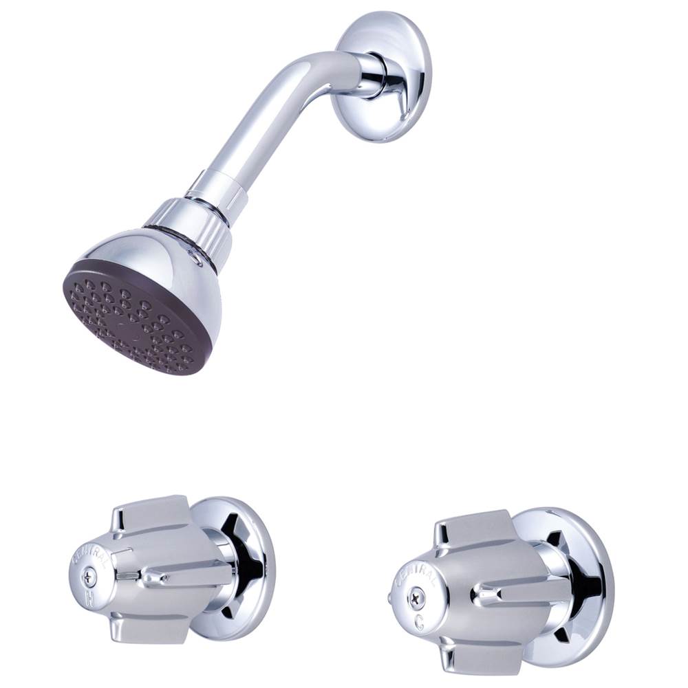 Central Brass Shower-2 Canopy Hdl 1/2'' Combo Union 8'' Cntrs Shwrhead Ceramic Cart-Pc