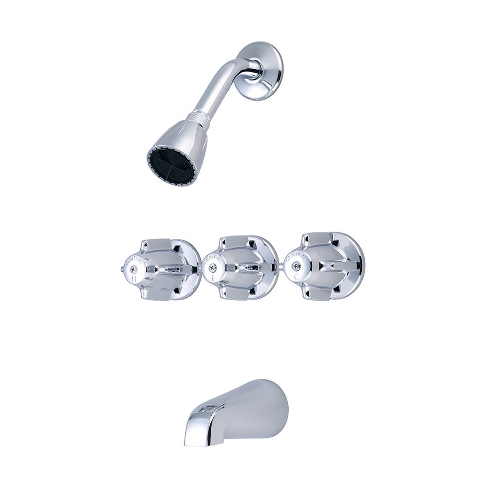 Central Brass Tub & Shower Replacement Trim-3 Canopy Hdl Stem Assembly & Seat Shwrhead Combo Dvr Spt -Pc