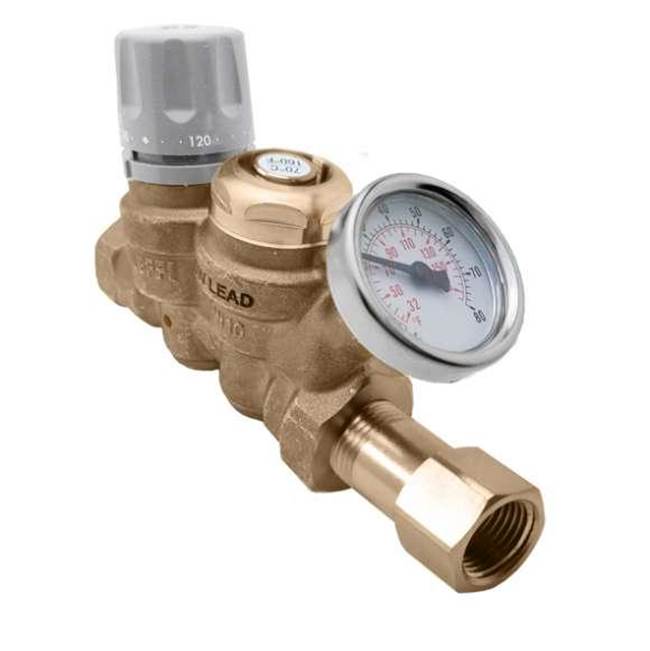 Caleffi ThermoSetterAdjustable Thermal Balancing Valve 1/2'' FNPT w/140F thermal disinfection Cartridge w/ Pressure Gauge With isolation valves