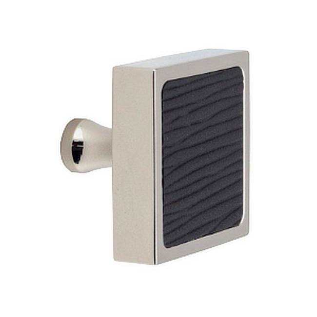 Colonial Bronze Leather Accented Square Cabinet Knob With Flared Post, Frost Black x Shagreen Ink Leather