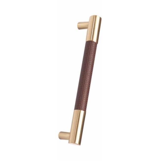 Colonial Bronze Leather Accented Round Appliance Pull, Door Pull, Shower Door Pull, Towel Bar With Straight Posts, Polished Bronze x Woven Fudge Leather