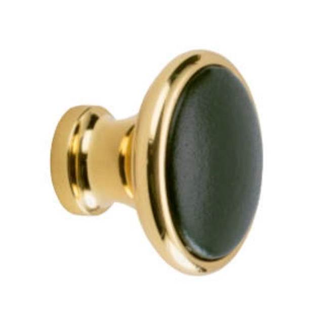 Colonial Bronze Leather Accented Round Cabinet Knob, Matte Satin Brass x Pinseal Brushed Steel Leather