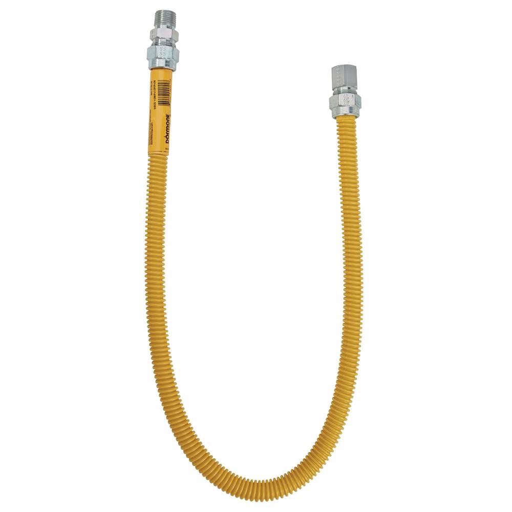 Dormont 1/2 IN OD, 3/8 IN ID, SS Gas Connector, 1/2 IN MIP x 3/8 IN FIP, 24 IN Length, Antimicrobial Yellow Powder Coated
