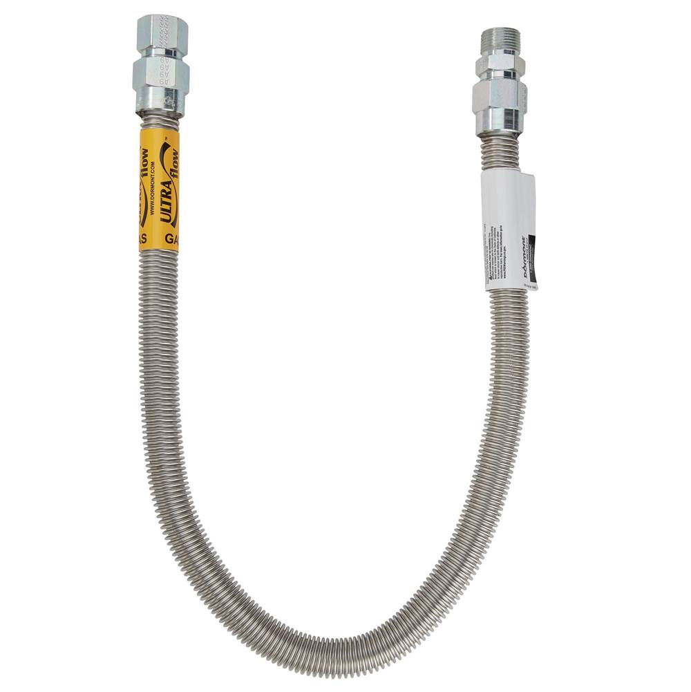 Dormont 1 IN OD, 3/4 IN ID, High Btu Stainless Steel Gas Connector, 3/4 IN MIP x 3/4 IN FIP, 12 IN Length