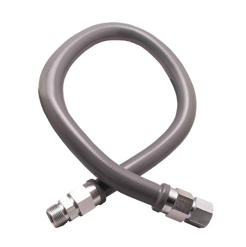 Dormont 5/8 IN OD, 1/2 IN ID, SS Gas Connector, 1/2 IN MIP x 1/2 IN FIP, 36 IN Length, Gray PVC Coated