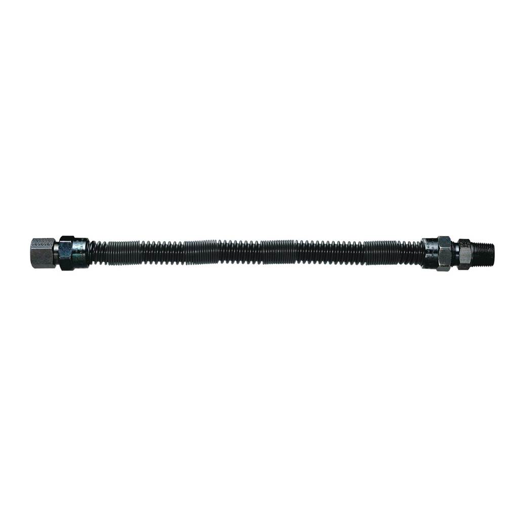 Dormont 1/2 IN OD, 3/8 IN ID, SS Gas Connector, 1/2 IN MIP x 1/2 IN FIP, 12 IN Length, Antimicrobial Black Powder Coated, Non Whistling