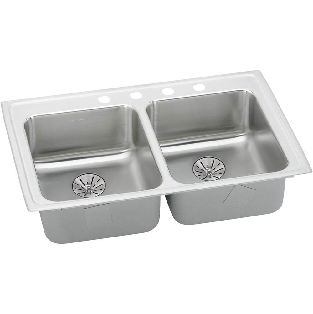 Elkay Lustertone Classic Stainless Steel 33'' x 19-1/2'' x 6-1/2'', 3-Hole Double Bowl Drop-in ADA Sink w/and Quick-clip