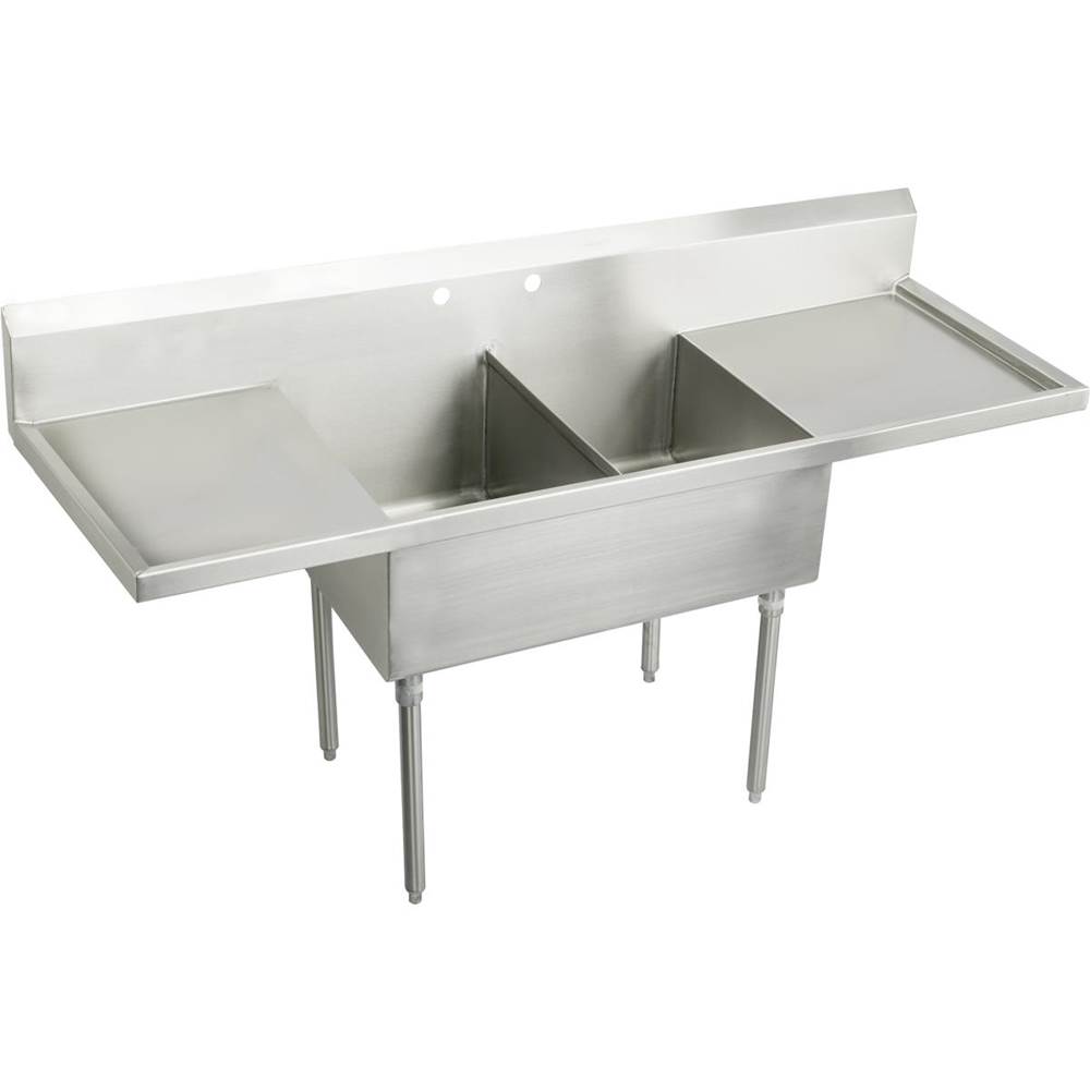 Elkay Sturdibilt Stainless Steel 84'' x 27-1/2'' x 14'' Floor Mount, Double Compartment Scullery Sink with Drainboard