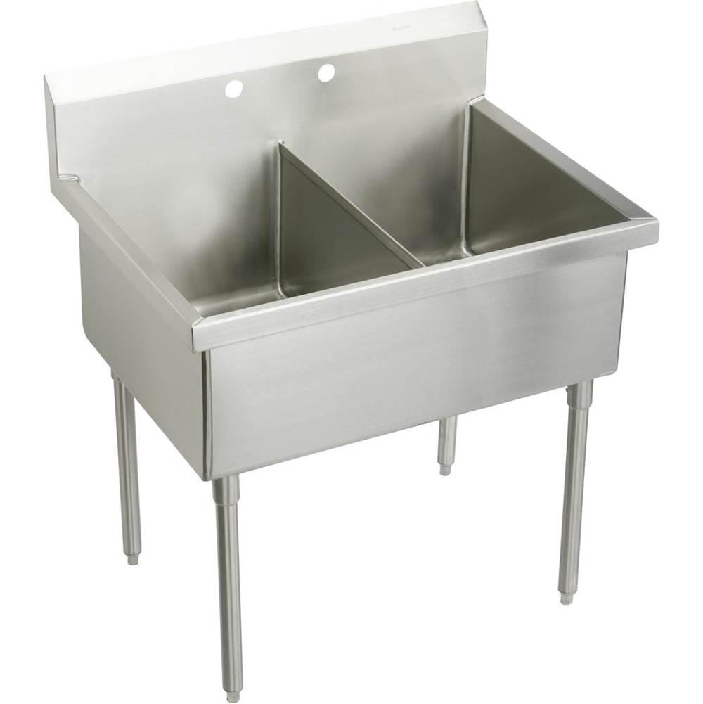 Elkay Sturdibilt Stainless Steel 90'' x 27-1/2'' x 14'' Floor Mount, Double Compartment Scullery Sink with Drainboard