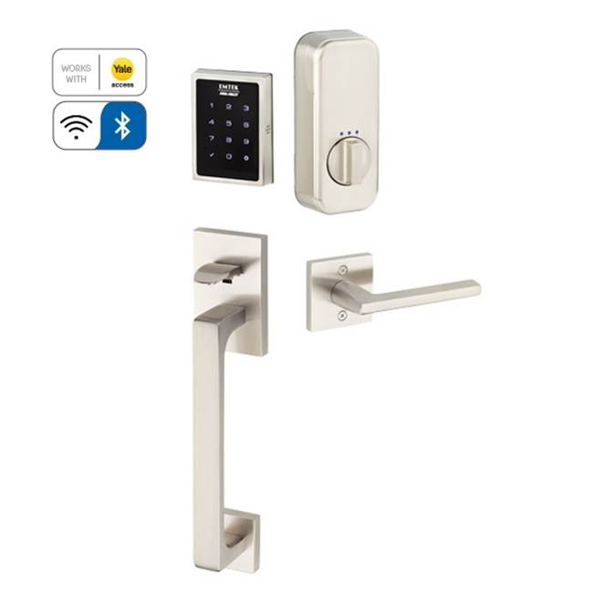 Emtek Electronic EMPowered Motorized Touchscreen Keypad Smart Lock Entry Set with Baden Grip - works with Yale Access, Hermes Lever, RH, US15