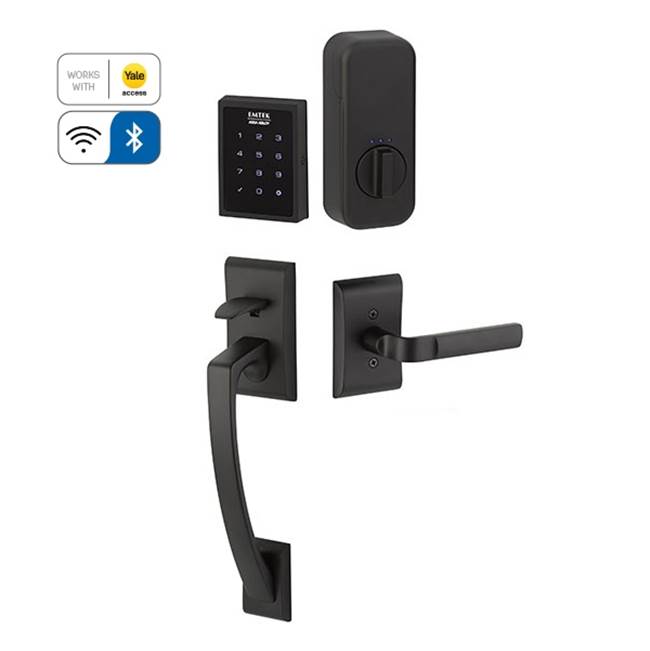 Emtek Electronic EMPowered Motorized Touchscreen Keypad Smart Lock Entry Set with Ares Grip - works with Yale Access, Merrimack Lever, LH, US19