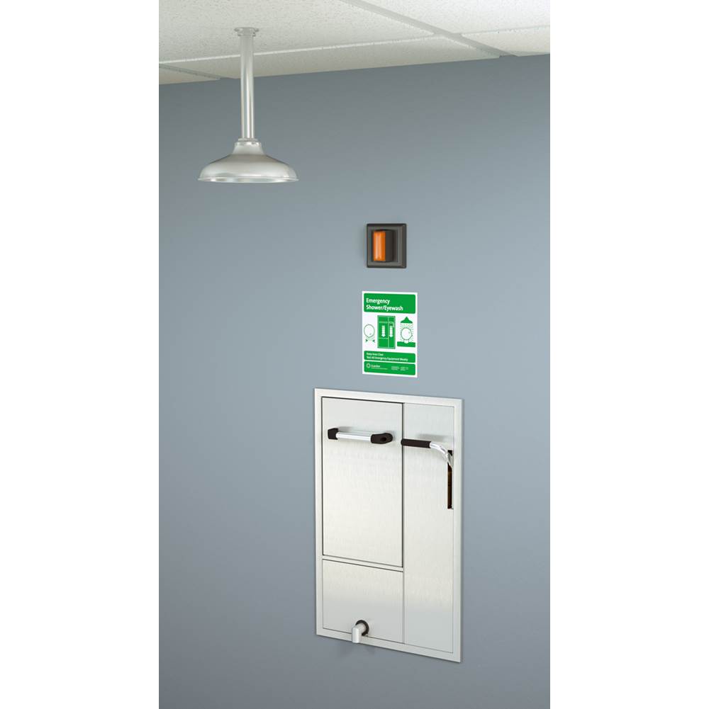 Guardian Equipment Recessed Safety Station with Drain Pan and Daylight Drain, Exposed Shower Head