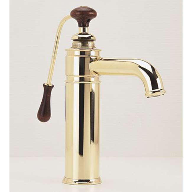 Herbeau ''Estelle'' Single Lever Mixer with Ceramic Disc Cartridge in Wooden Handle, Antique Lacquered Brass