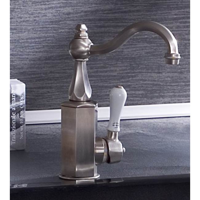 Herbeau ''Monarque'' Single Lever Mixer With Ceramic Cartridge in White Handle, Antique Lacquered Brass