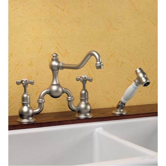 Herbeau ''Royale'' 2 Hole Kitchen Mixer with Handspray in White Handspray Handle, Antique Lacquered Copper