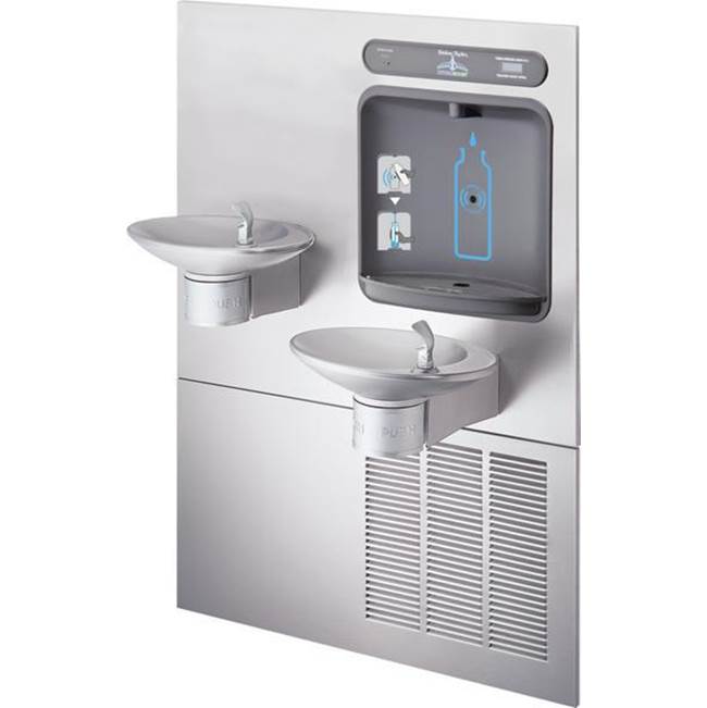 Halsey Taylor HydroBoost Bottle Filling Station, and Bi-Level Integral OVL-II Fountain, Filtered Refrigerated Stainless