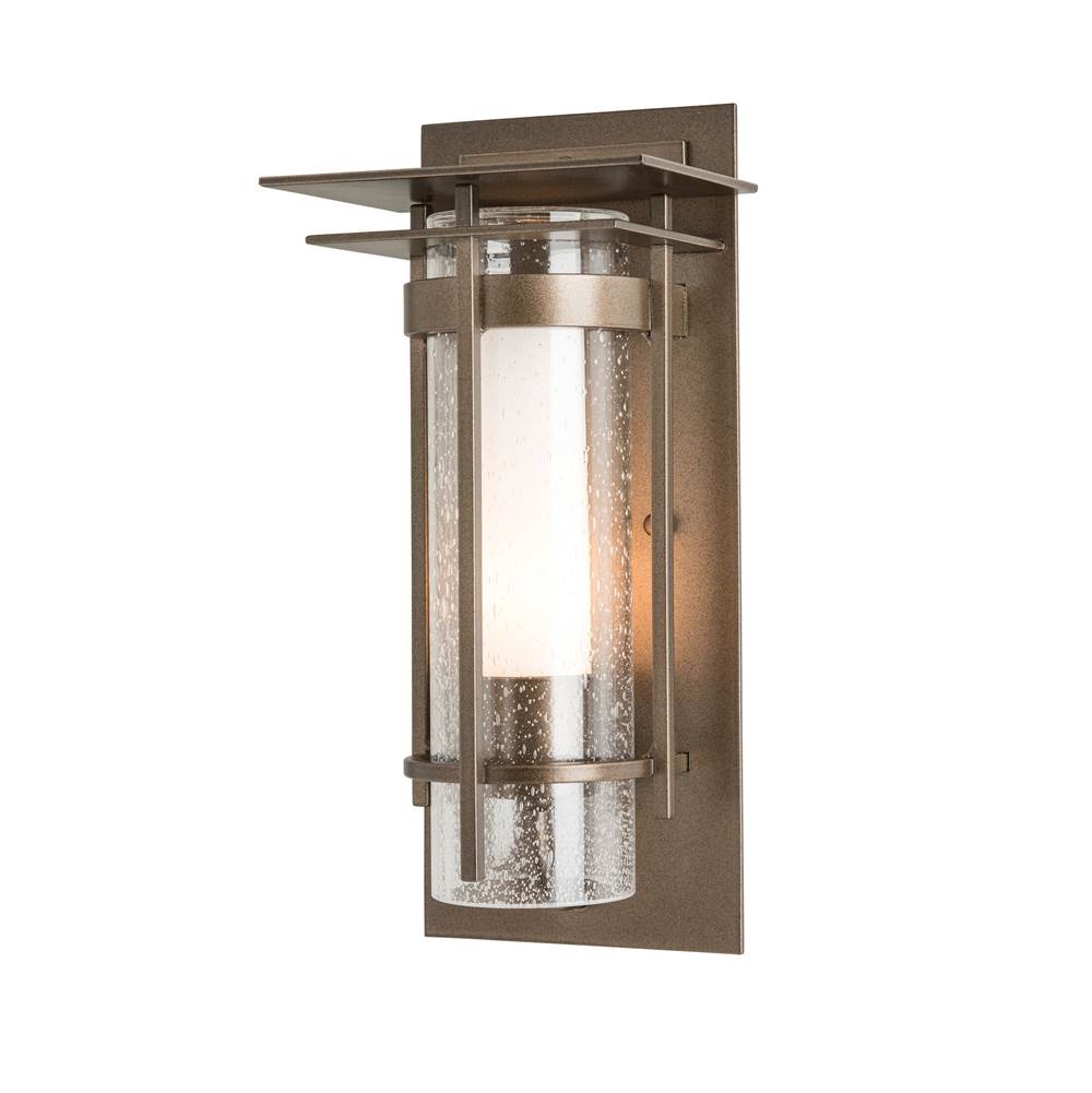 Hubbardton Forge Banded Seeded Glass Small Outdoor Sconce with Top Plate, 305996-SKT-14-ZS0654
