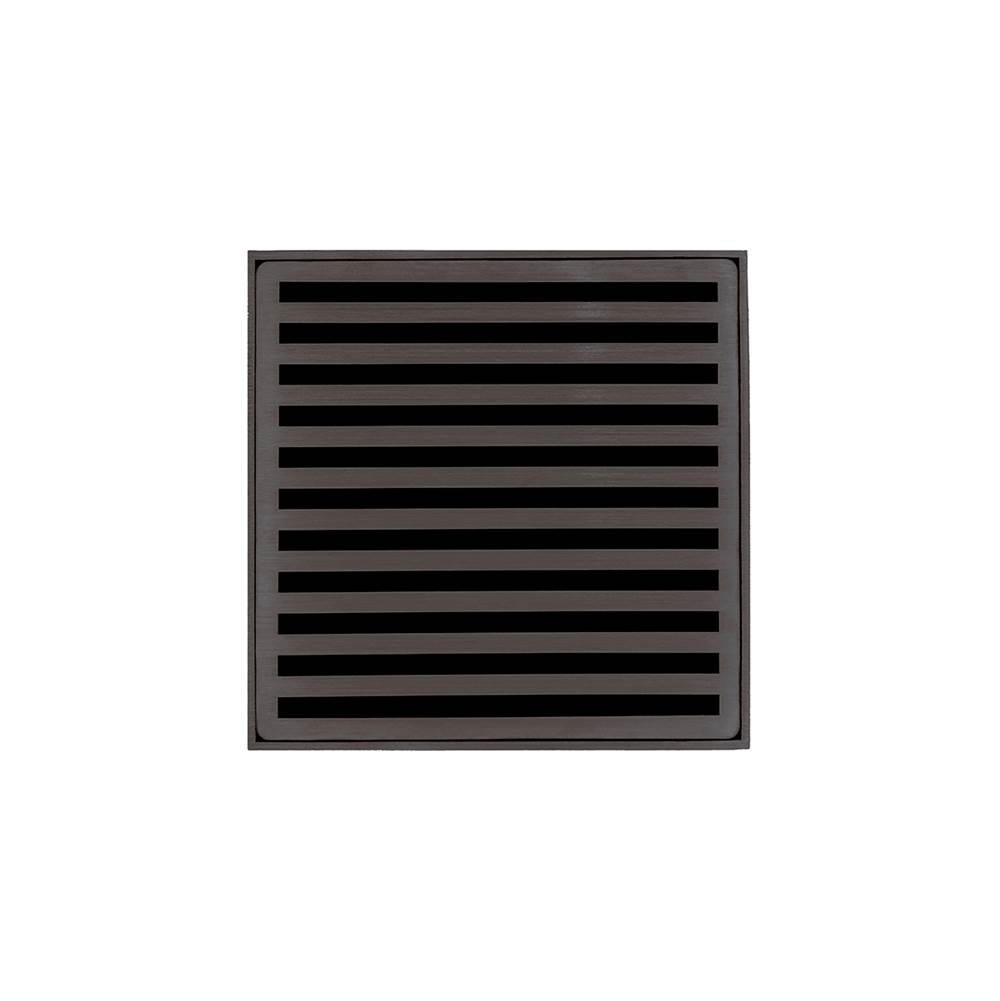 Infinity Drain 5'' x 5'' ND 5 Complete Kit with Lines Pattern Decorative Plate in Oil Rubbed Bronze with Cast Iron Drain Body, 2'' Outlet