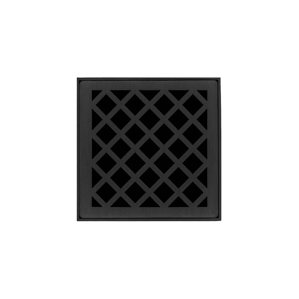 Infinity Drain 4'' x 4'' XD 4 Complete Kit with Criss-Cross Pattern Decorative Plate in Matte Black with ABS Drain Body, 2'' Outlet