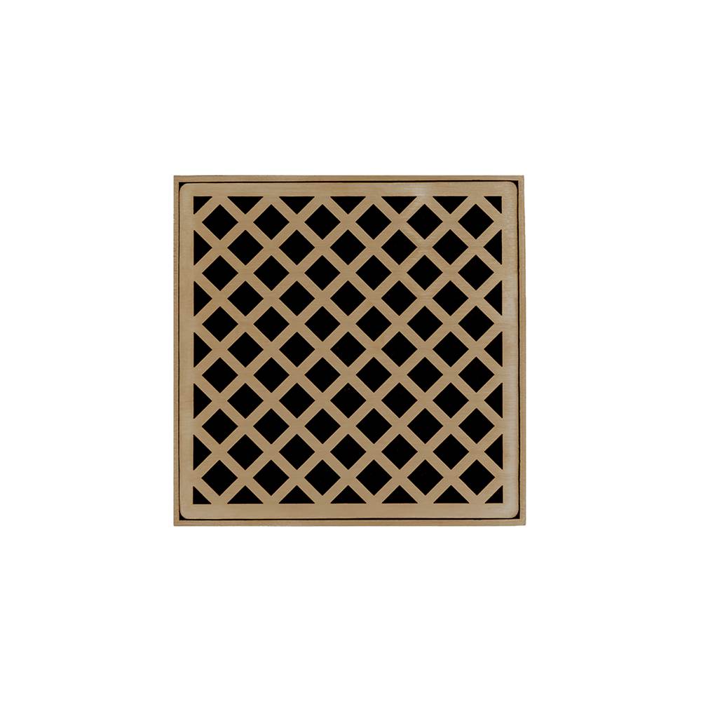 Infinity Drain 5'' x 5'' XD 5 High Flow Complete Kit with Criss-Cross Pattern Decorative Plate in Satin Bronze with PVC Drain Body, 3'' Outlet