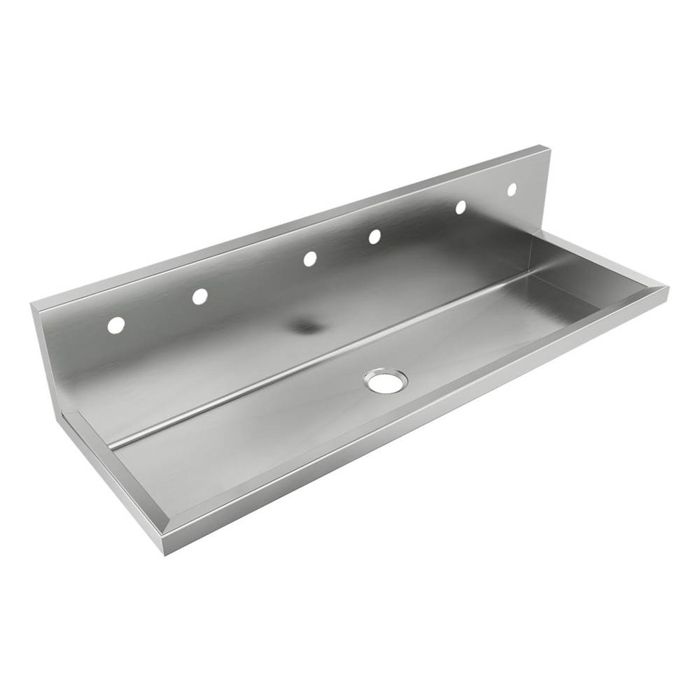 Just Manufacturing Stainless Steel 60'' x 20'' x 16'' Wall Hung Multi-Station 3-Hole Surgeon Scrub ADA Sink
