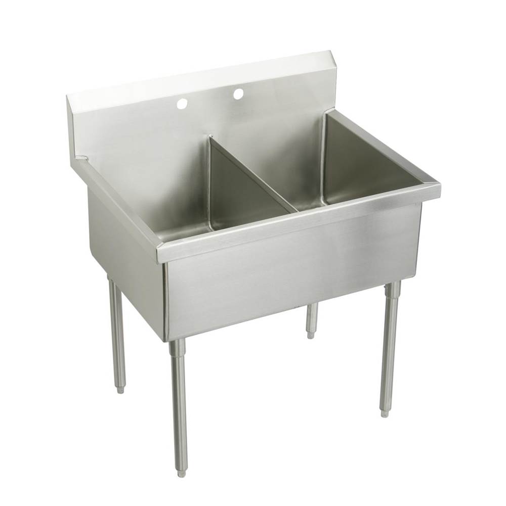 Just Manufacturing Stainless Steel 63'' x 27-1/2'' x 14'' Floor Mount Double 2-Hole Scullery Sink w/coved corners