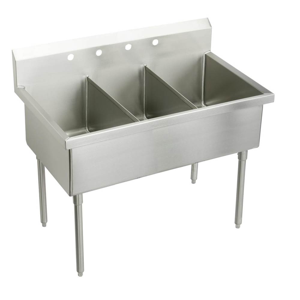 Just Manufacturing Stainless Steel 75'' x 27-1/2'' x 14'' Floor Mount Triple 2-Hole Scullery Sink w/coved corners