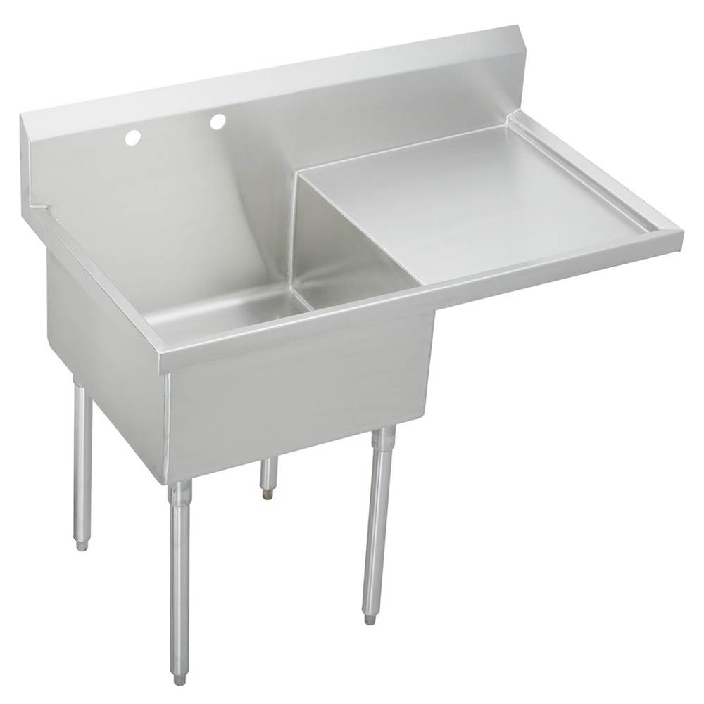 Just Manufacturing Stainless Steel 49-1/2'' x 27-1/2'' x 14'' Floor Mount Single Compartment 2-Hole Scullery Sink w/Right Drainboard
