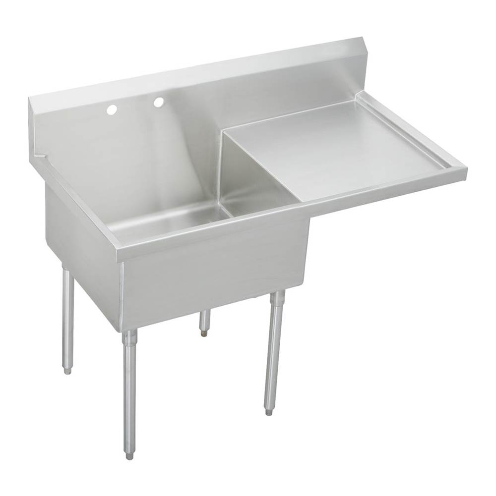 Just Manufacturing Stainless Steel 61-1/2'' x 27-1/2'' x 14'' Floor Mount Single Compartment 2-Hole Scullery Sink w/Right Drainboard