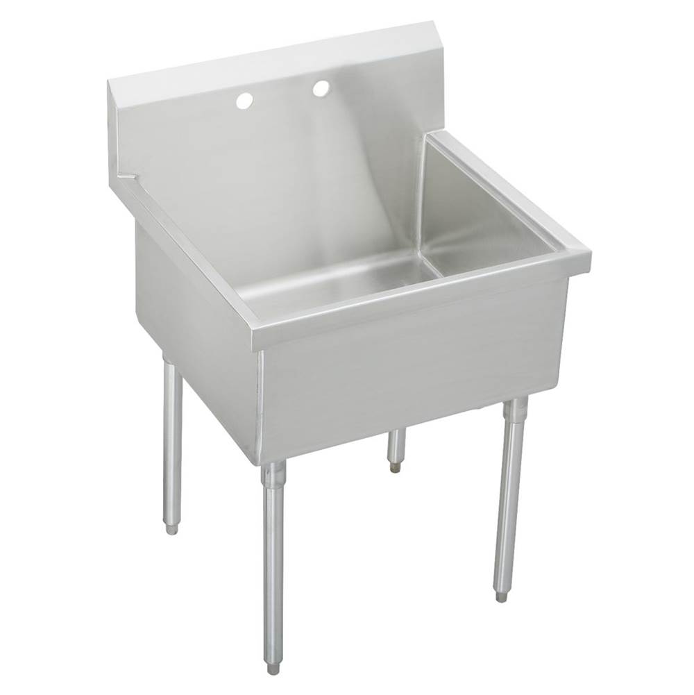 Just Manufacturing Stainless Steel 84'' x 27-1/2'' x 14'' Floor Mount Single Compartment 2-Hole Scullery Sink w/Drainboard Kit