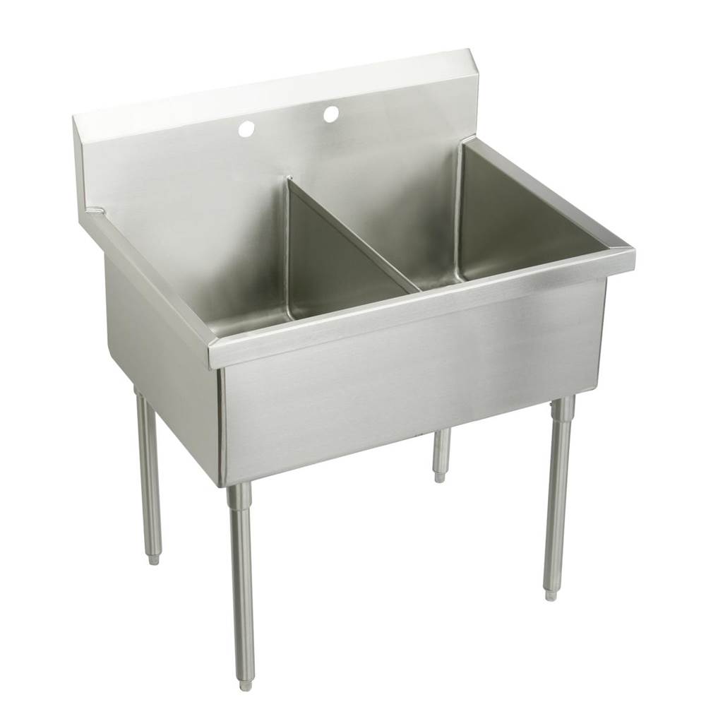 Just Manufacturing Stainless Steel 63'' x 27-1/2'' x 14'' Floor Mount Double Compartment 4-Hole Scullery Sink Kit