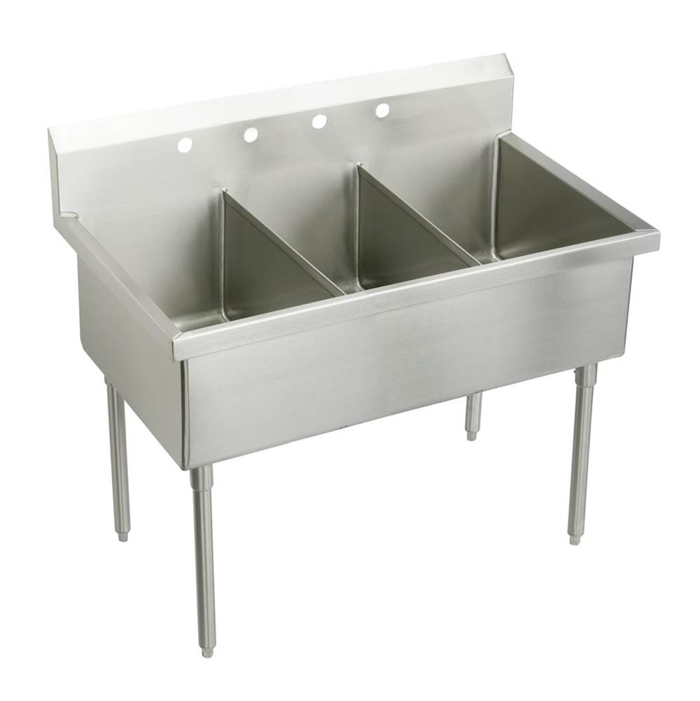 Just Manufacturing Stainless Steel 63'' x 27-1/2'' x 14'' Floor Mount Triple Compartment 2-Hole Scullery Sink