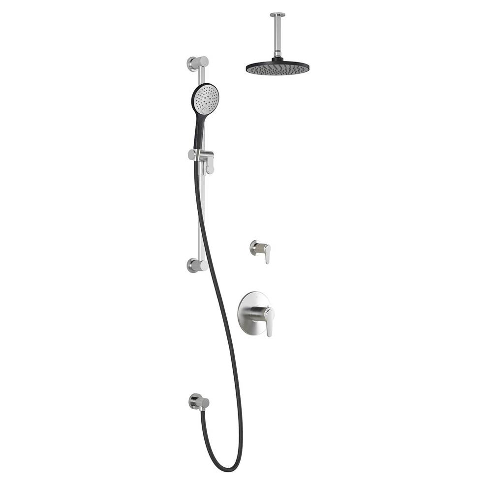 Kalia KONTOUR™ TD2 (Valves Not Included) : Thermostatic Shower System with Vertical Ceiling Arm Black/Chrome