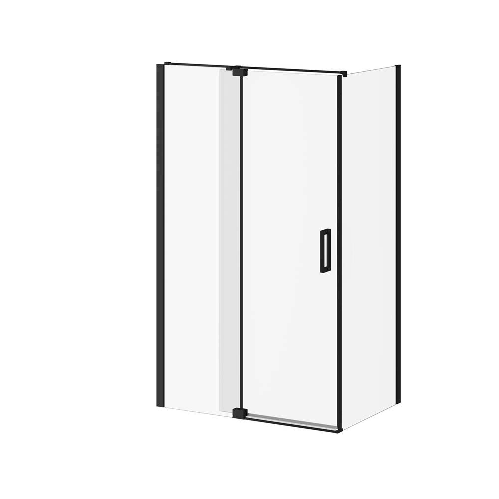 Kalia DISTINK™ 48''x77'' 2-Panel Pivot Shower Door for 36'' Corner Inst. (Reversible) Matte Black Clear Duraclean Glass