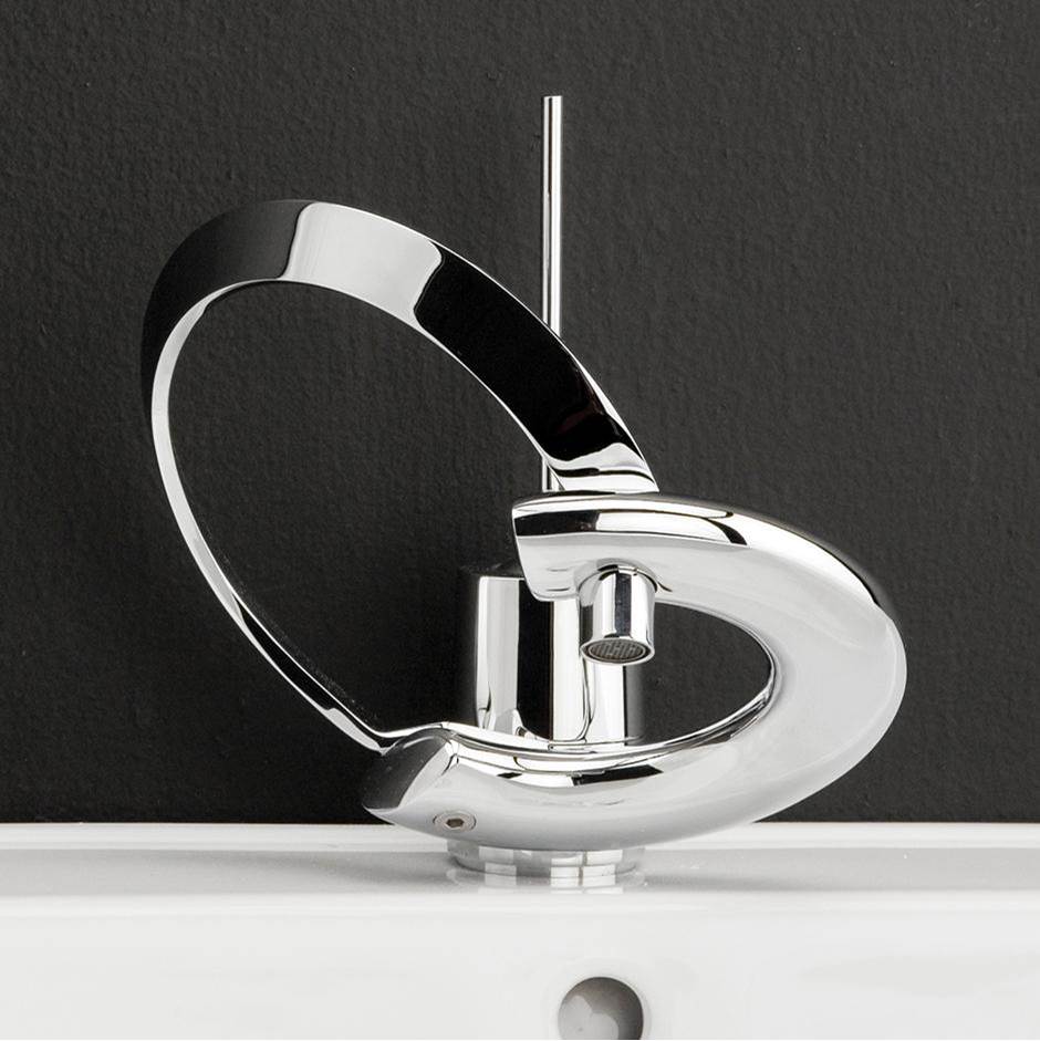 Lacava Deck-mount single-hole faucet with joystick lever handle and click-clack drain, ADA compliant.