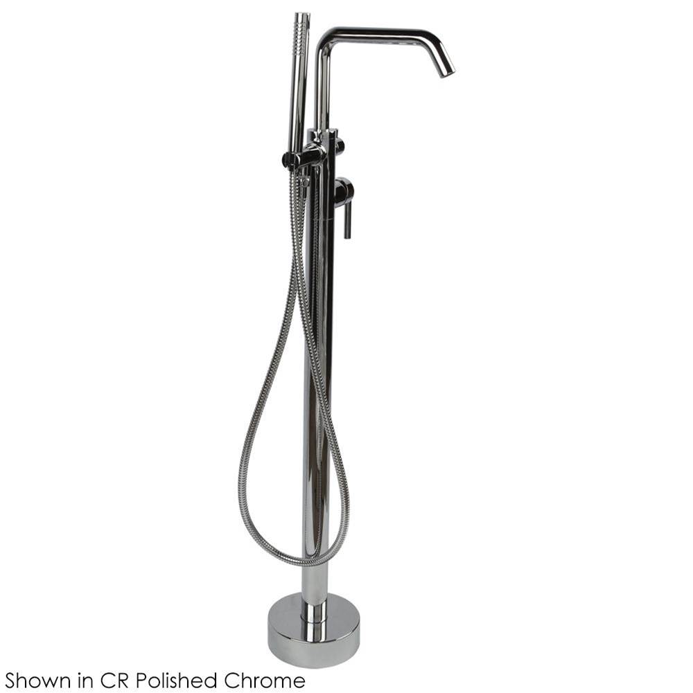 Lacava Floor-standing tub filler 37 1/4''H with one curved lever handle, square spout, two-way diverter, and hand-held shower with 59'' flexible hose.