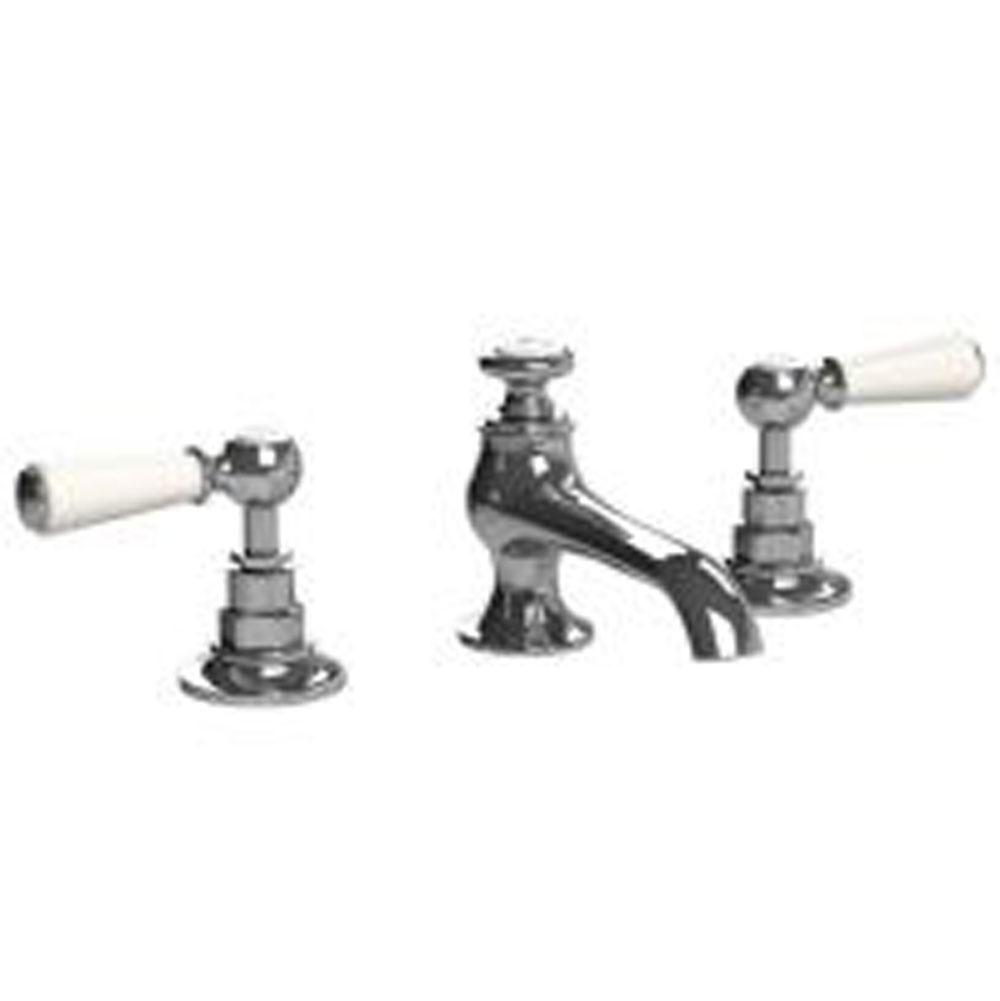 Lefroy Brooks Connaught 3-Hole Basin Mixer With White Levers & Pop-Up Waste, Polished Chrome