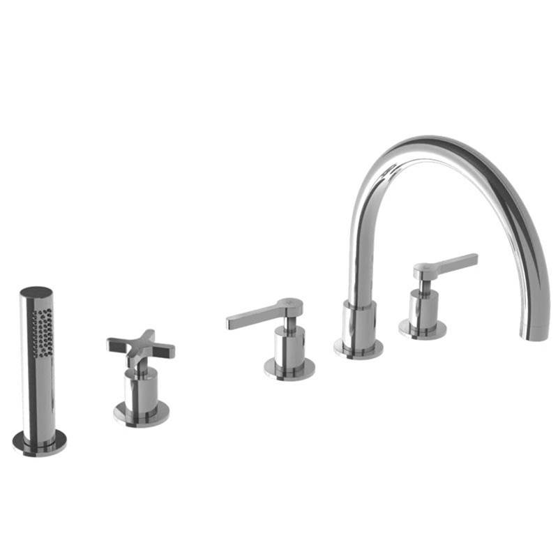 Lefroy Brooks Kafka Lever 5-Hole Bath Trim With Pull-Out Hand Shower & Deck Diverter To Suit R1-4007 Rough, Polished Chrome